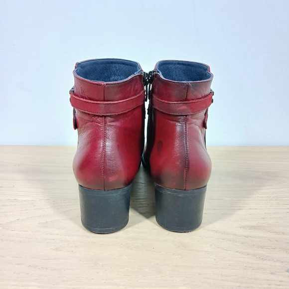 Dorking by Fluchos Red Leather Ankle Boots Buckle Strap Block Heel - Picture 6 of 15